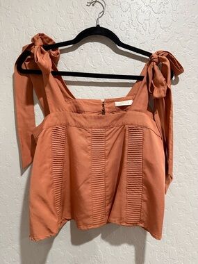 SANCIA (Anthropologie) Terracotta Tie-Shoulder Pleated Boho Crop Top